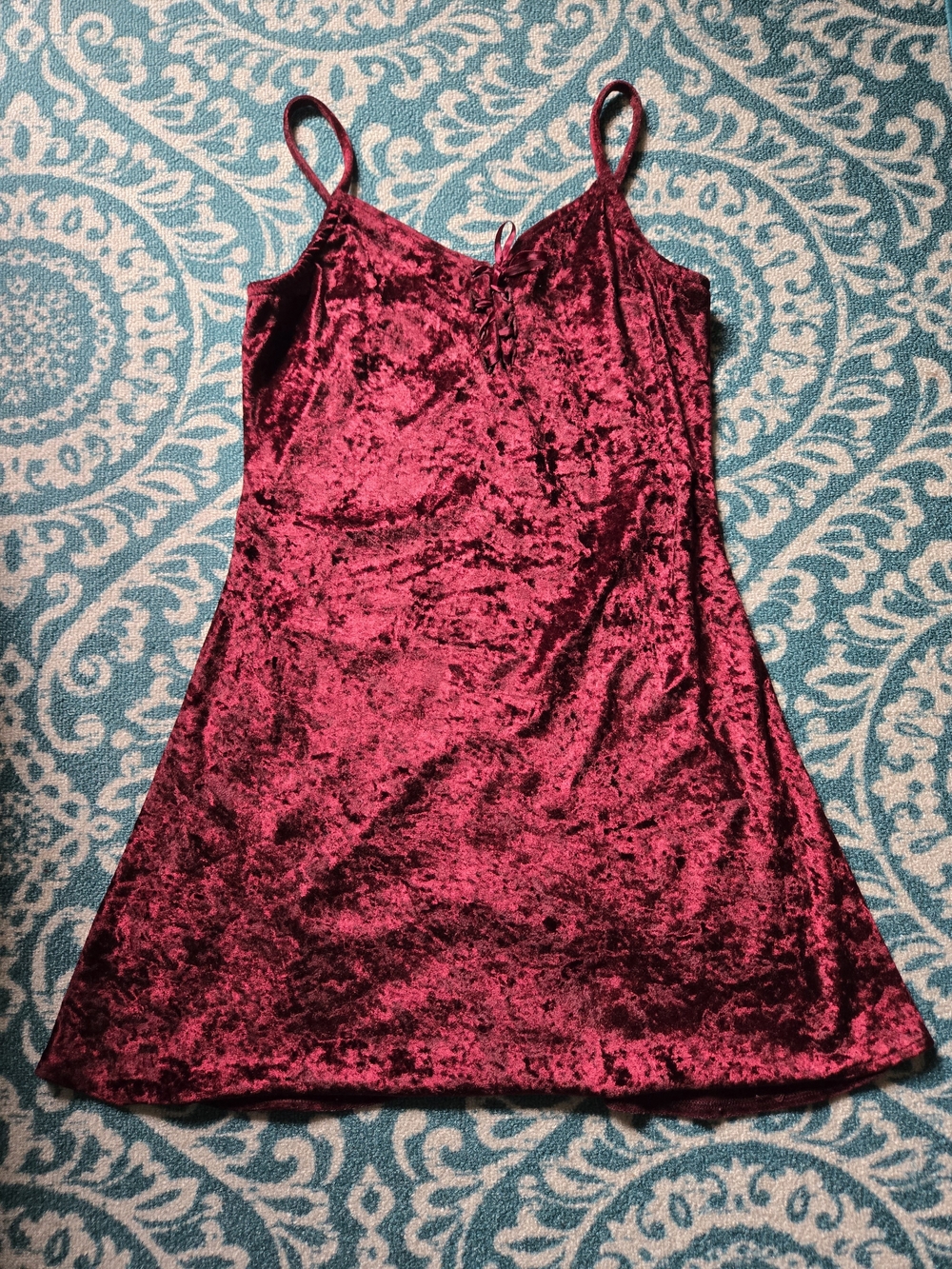 La SENZA Velvet Chemise in Wine Red with Lace-Up Front
